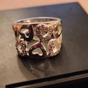 Gorgeous New 925 stamped plated hearts cz ring size 7